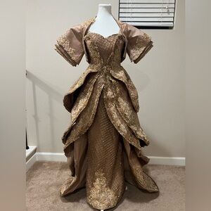 Custom Made Bridal Gold Embellished Formal Ball Gown Dress for formal occasion